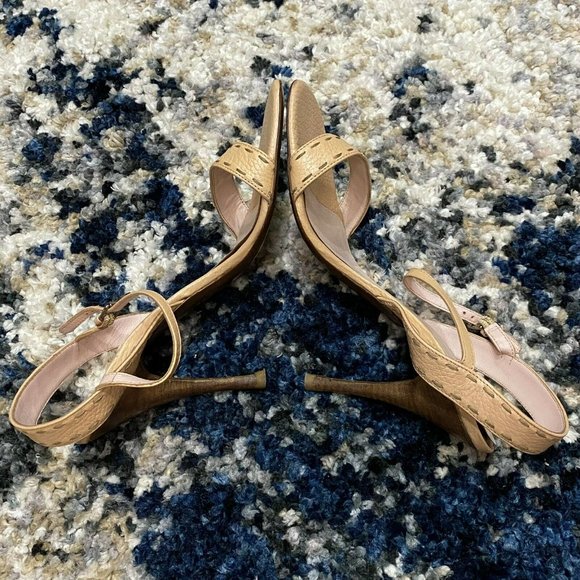 Fendi Women’s Size 38 1/2 US 8.5 Beige Tan Leather Stiletto Sandals Heels Strap - Picture 5 of 12
